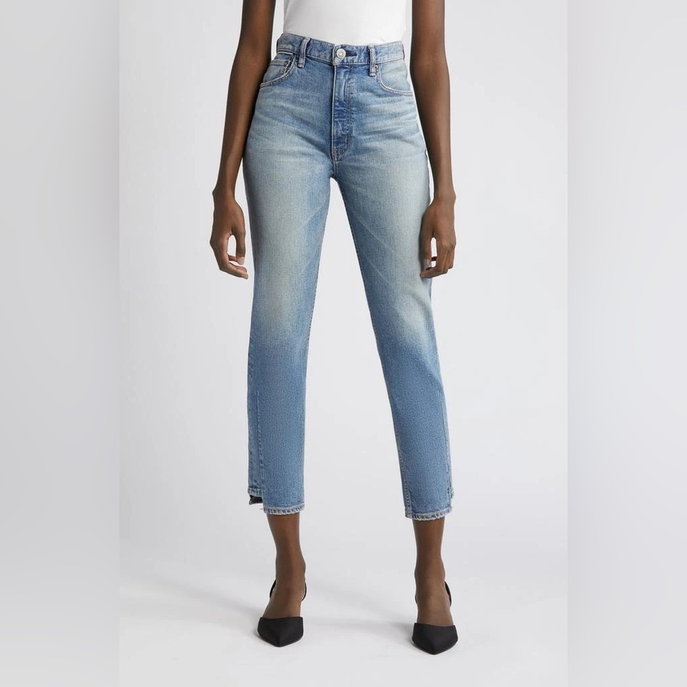 Moussy Vintage Richland side step boyfriend skinny jeans NWT $370 light wash 25